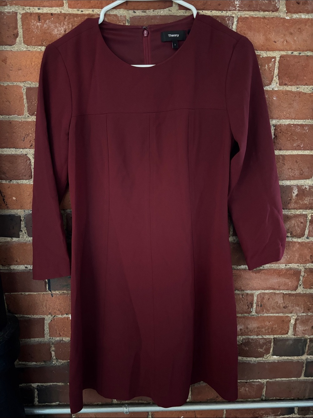 Theory Long-Sleeve Shift Dress in Burgundy